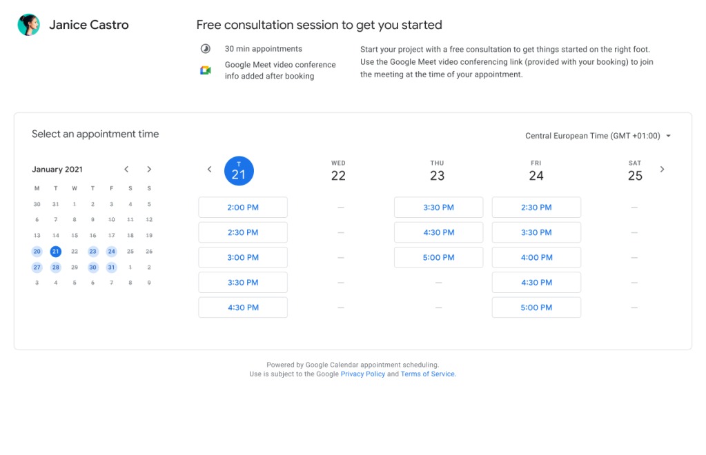 Google Calendar prenotazione appuntamenti