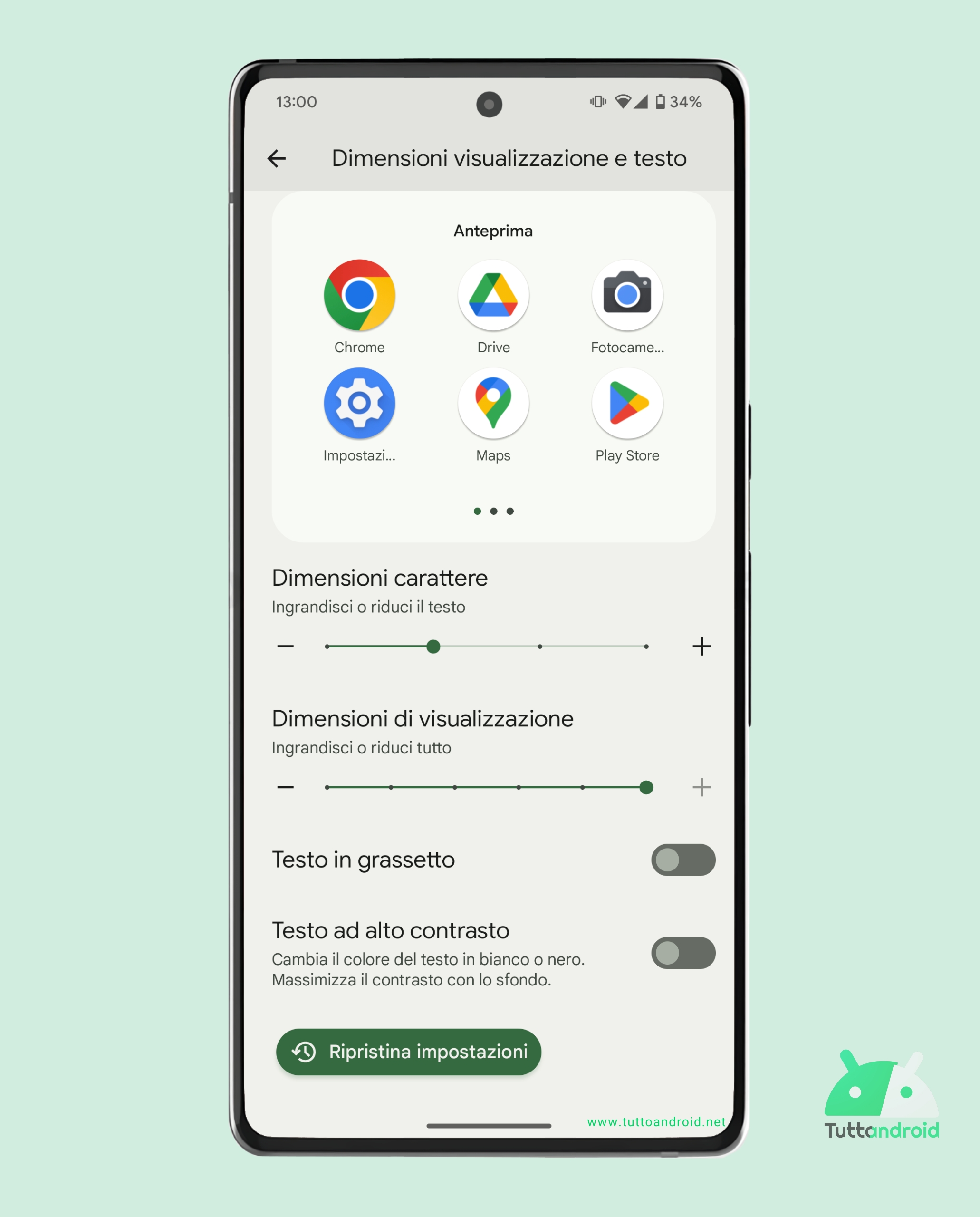 Le impostazioni per regolare dimensione e visualizzazione del testo sui Google Pixel