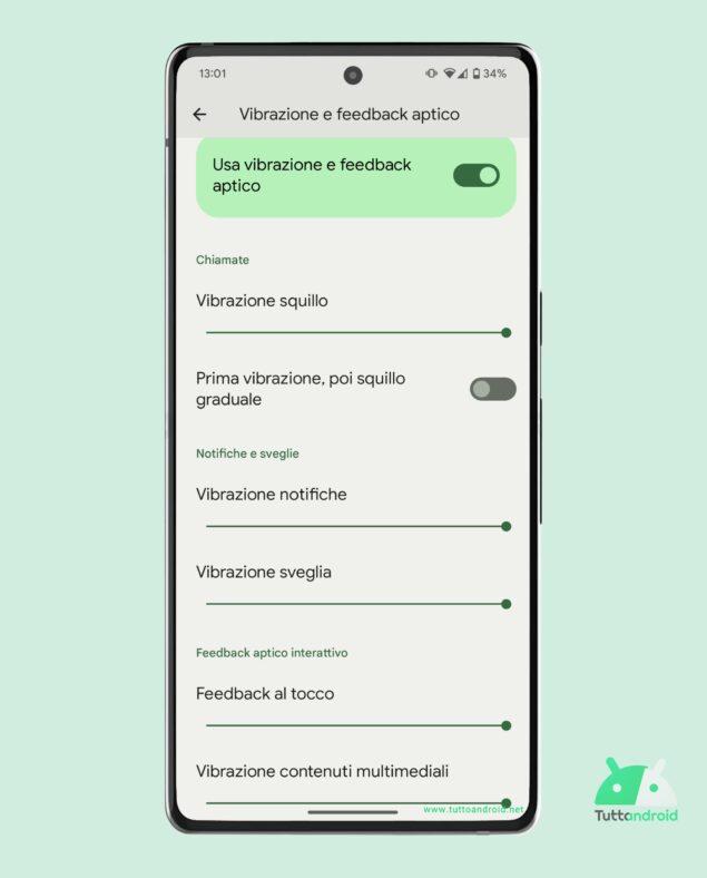 Le impostazioni di vibrazione e feedback aptico sui Google Pixel