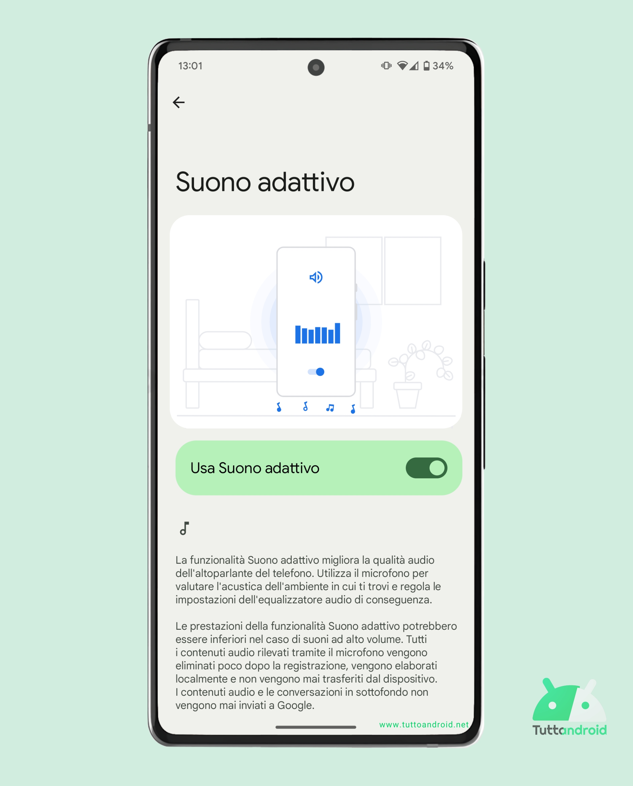 L'opzione Suono adattivo degli smartphone Google Pixel