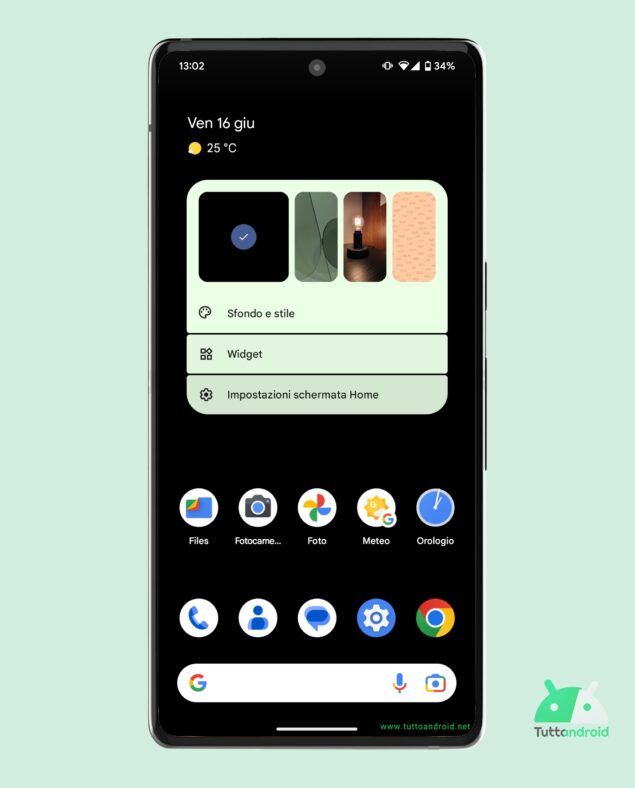 Menu per accedere ai widget sui Google Pixel