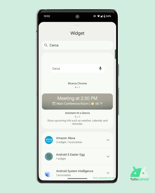 L'interfaccia per aggiungere widget su uno smartphone Google Pixel