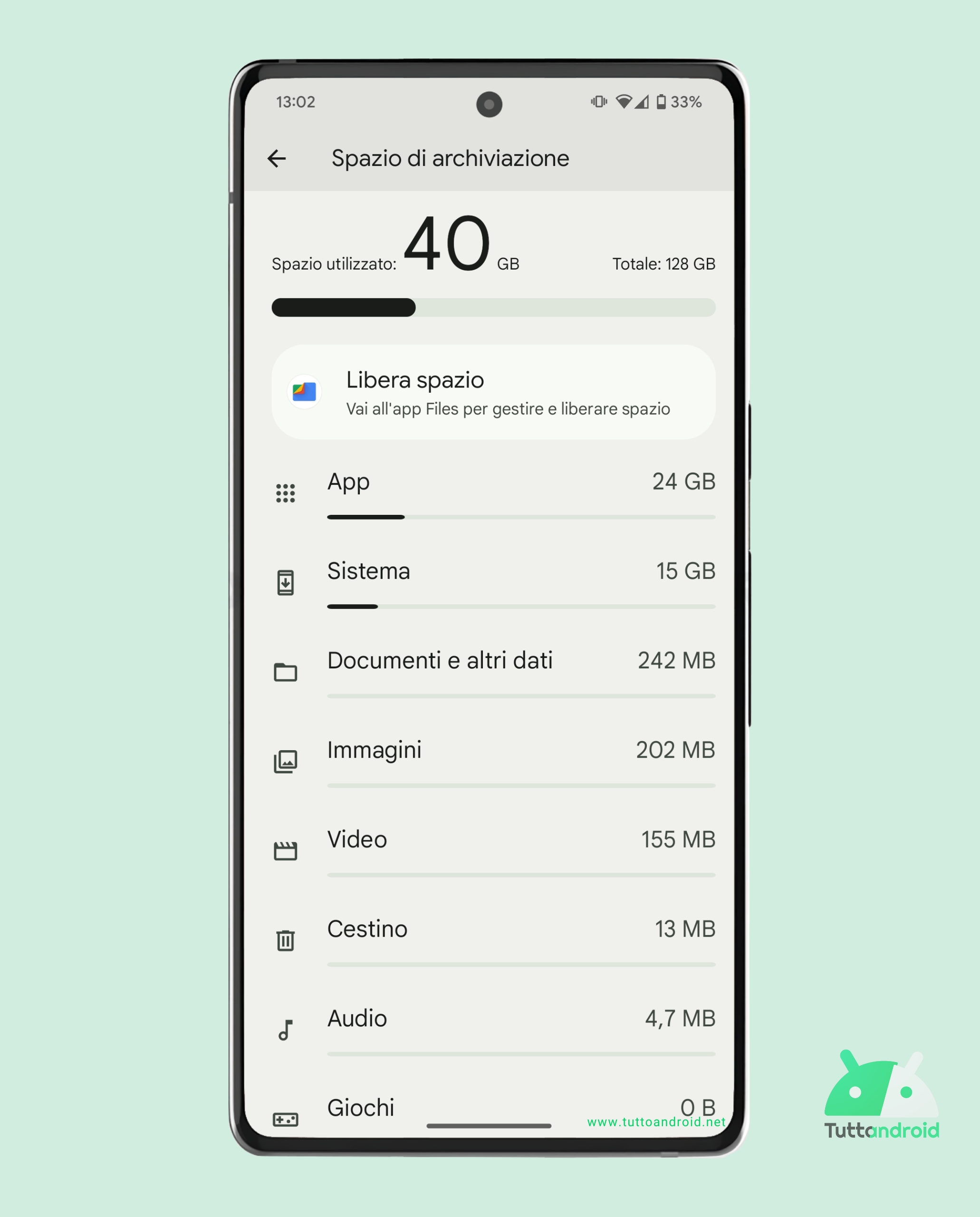 L'opzione per liberare spazio sui Google Pixel