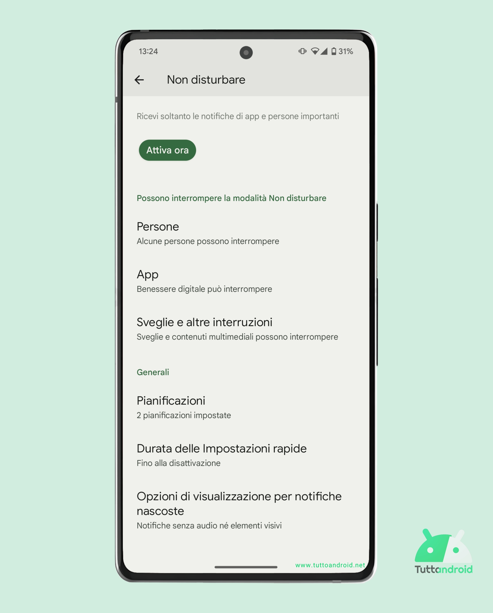 Impostazioni di Non disturbare sui Google Pixel