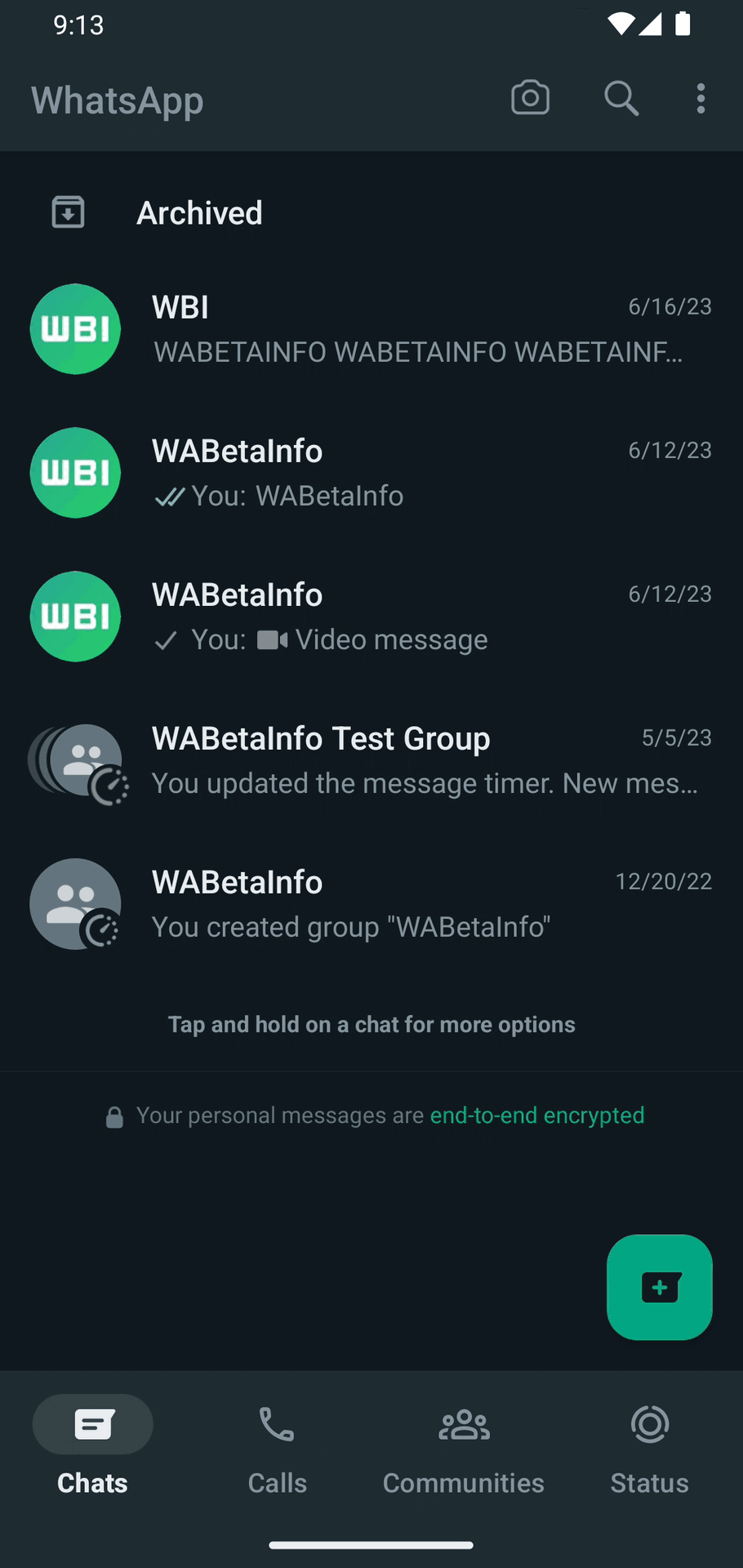 WhatsApp barra navigazione inferiore swipe