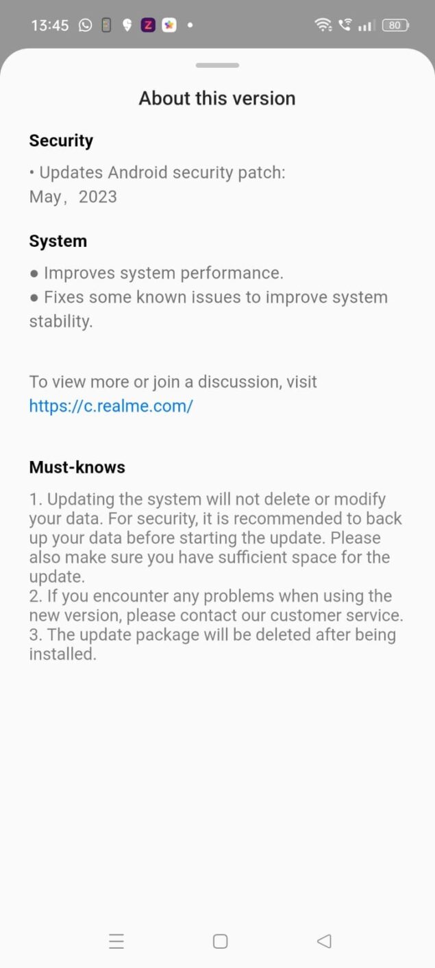 Realme 10 pro aggiornamento patch sicurezza