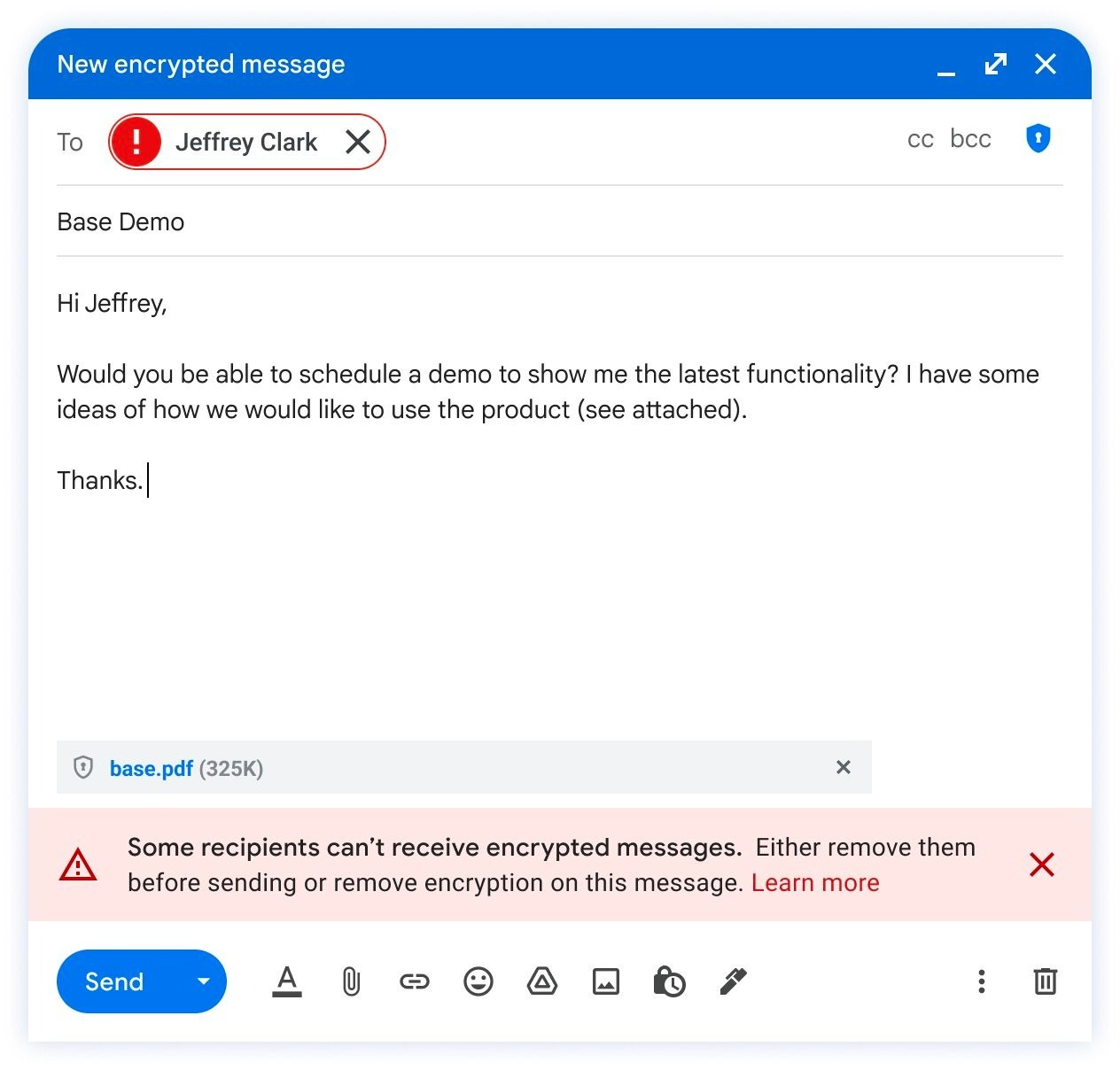 Gmail crittografia segnalazione contatto