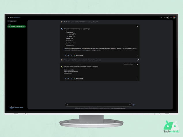 Google Bard in italiano con tema scuro da PC
