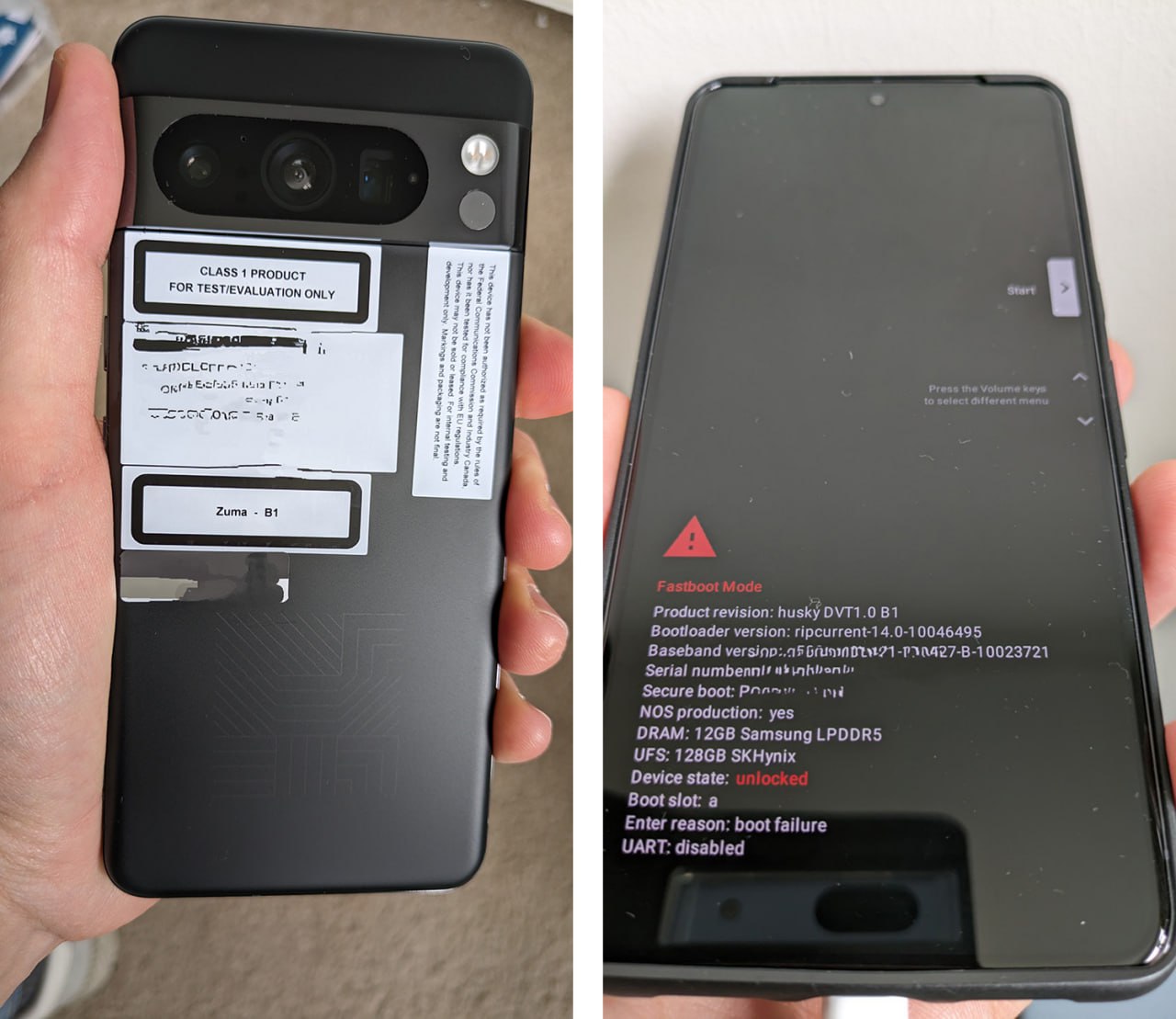Un prototipo di pre-produzione di Google Pixel 8 Pro