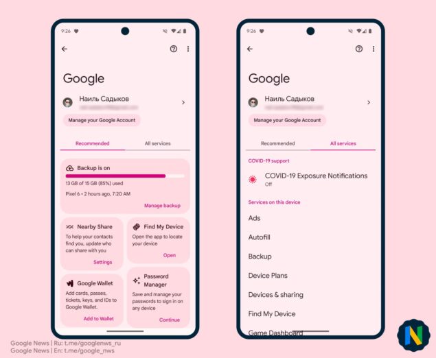 Account Google - Tab "Consigliati"