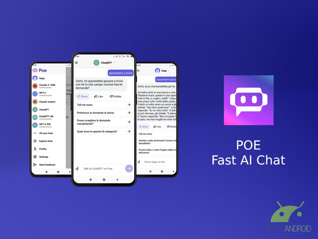 L'app Poe mette a disposizione vari chatbot AI su Android