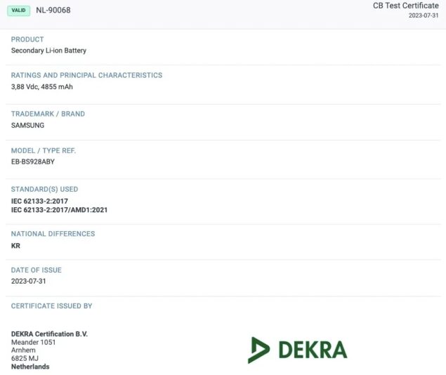Samsung Galaxy S24 Ultra batteria Dekra