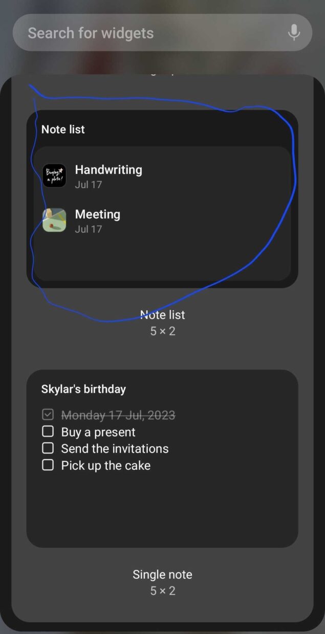aggiornamento Samsung Notes nuovo widget