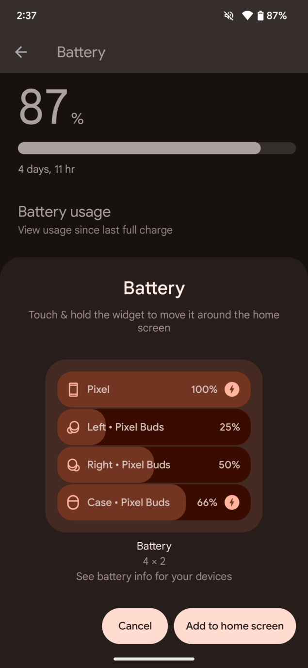Widget batteria nelle impostazioni con Android 14 beta 4