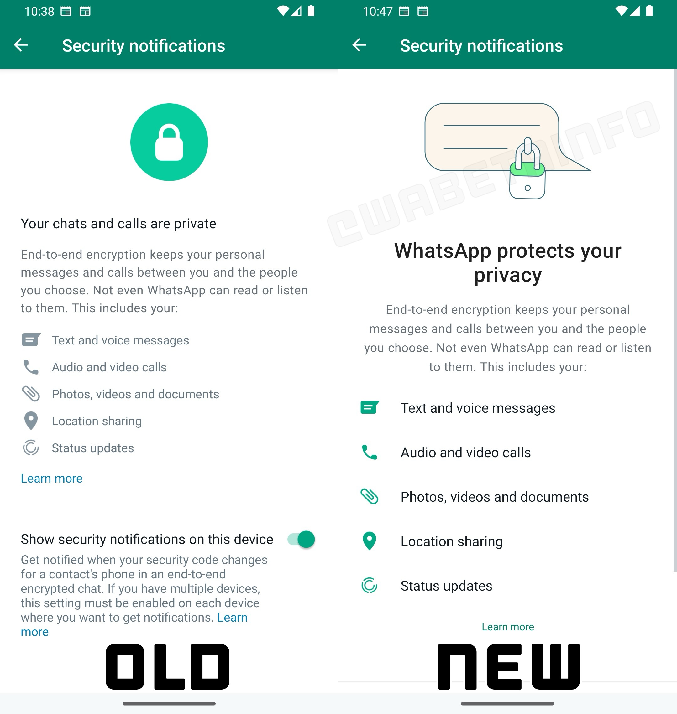 WhatsApp Beta nuova schermata notifiche privacy