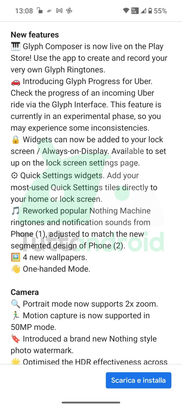primo aggiornamento Nothing Phone (2)