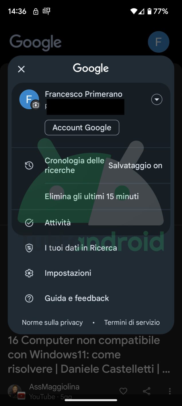 Google Discover rimozione scheda