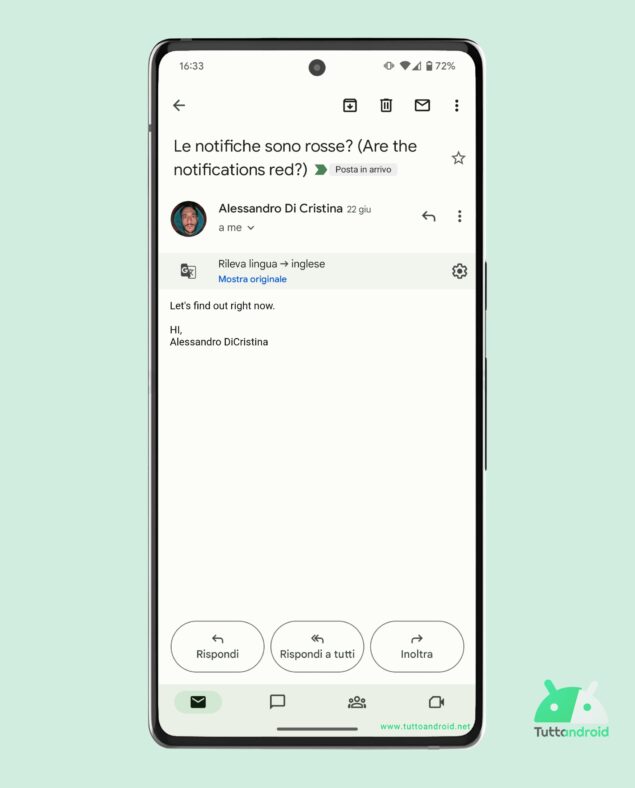 Gmail per Android - Traduzione mail