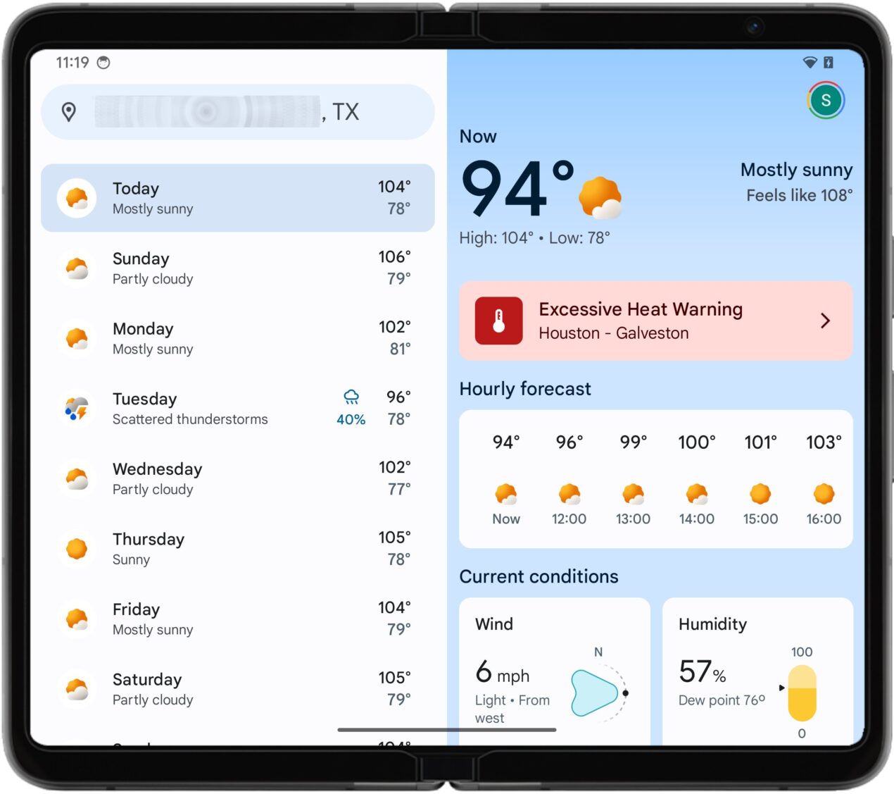 Google sta finalmente diffondendo la nuova versione di Google Meteo di Pixel Fold