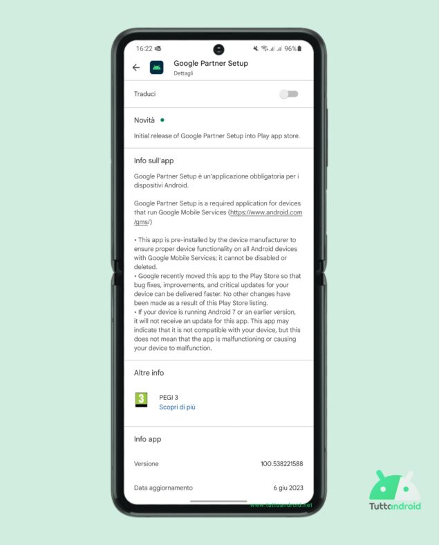 Google Partner Setup sul Google Play Store