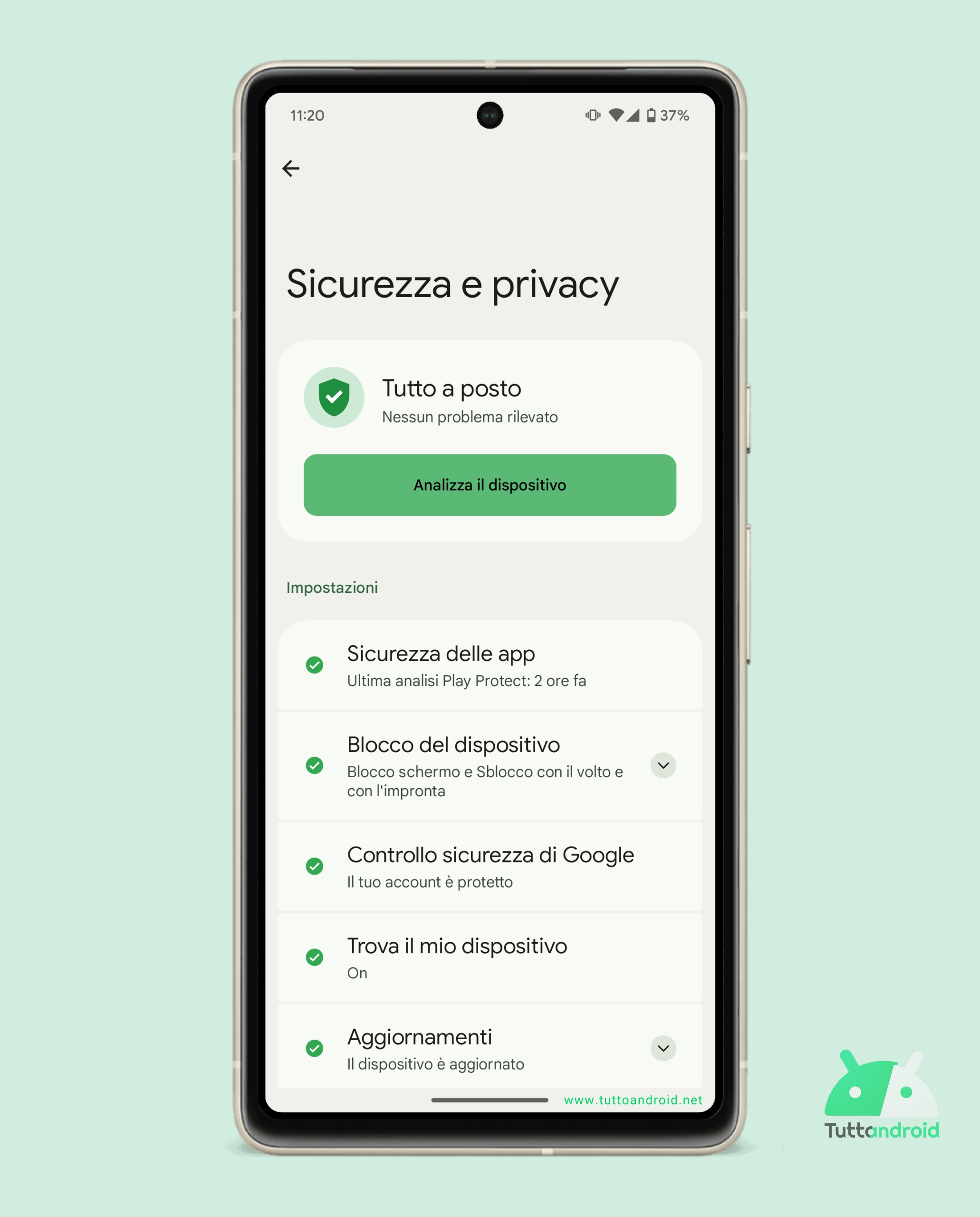 Google Pixel 7 - Android 13 - Hub Sicurezza e Privacy