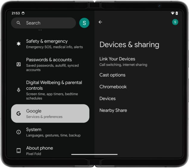 Nuovo menu Android - Dispositivi e condivisione