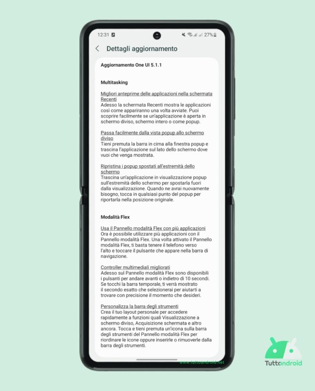 Changelog One UI 5.1.1 su Samsung Galaxy Z Flip3 5G