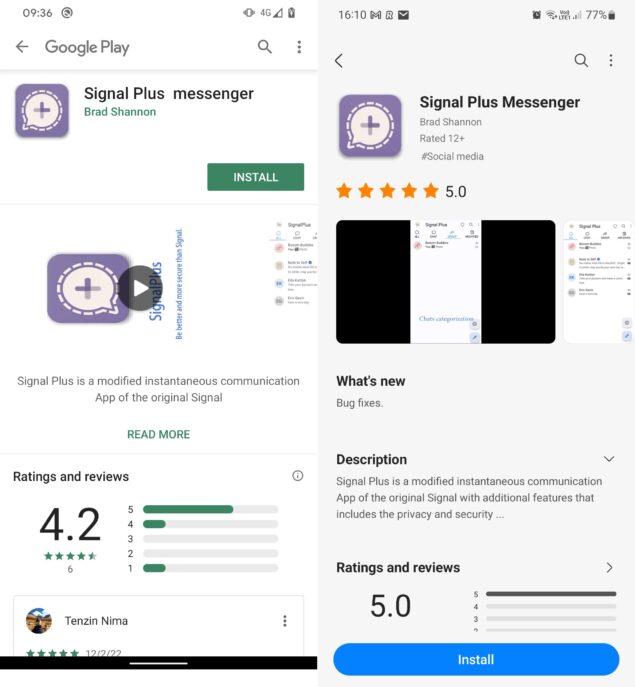 Signal Plus Messenger su Play Store e Galaxy Store