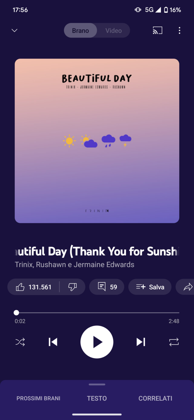 YouTube Music nuova schermata riproduzione a