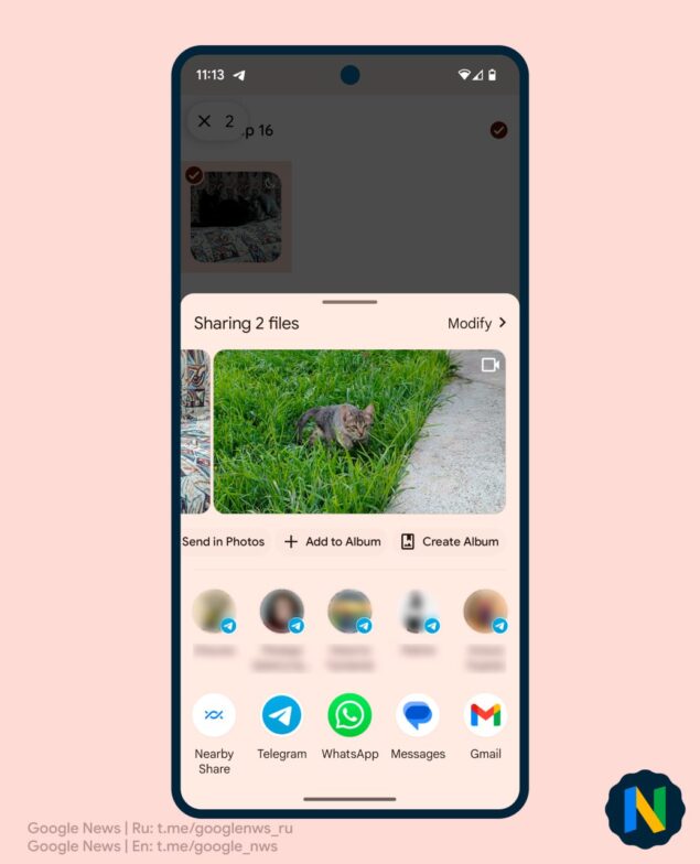 Foglio condivisione di Android 14 su Google Foto