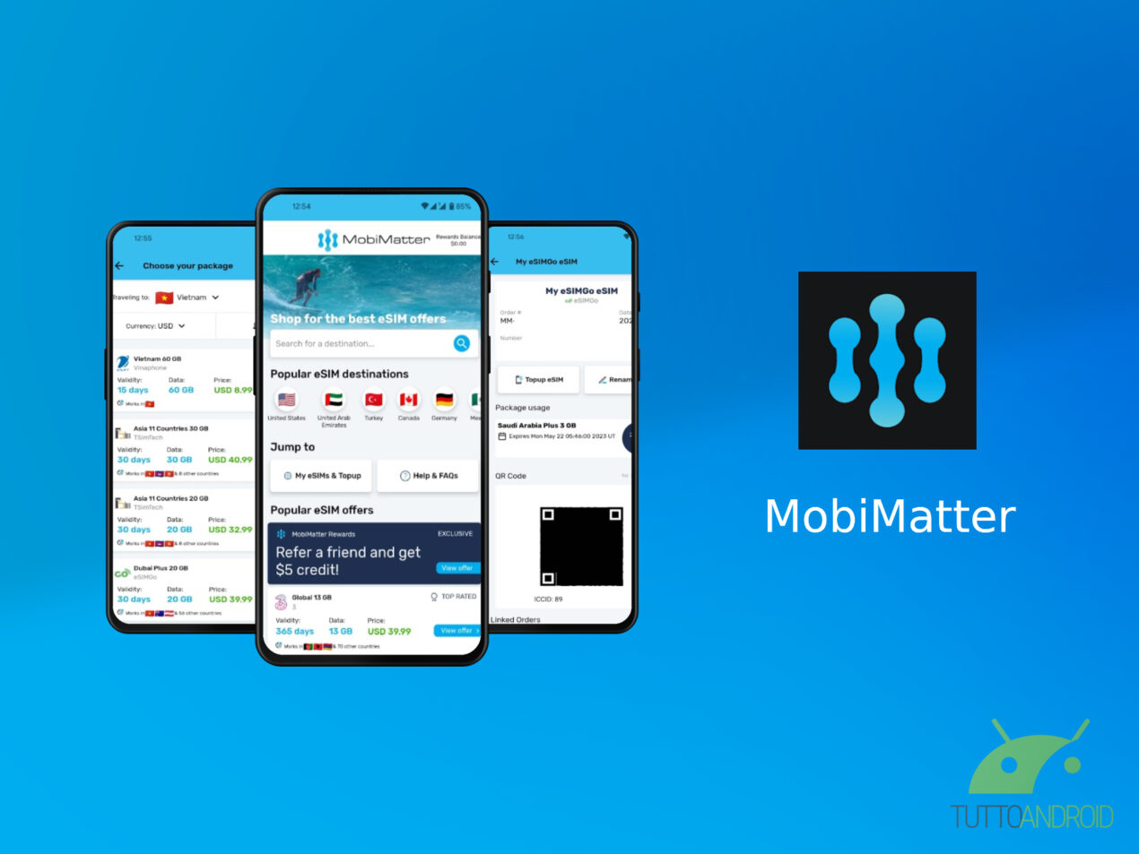 L'app MobiMatter permette di acquistare le migliori offerte eSIM nel mondo