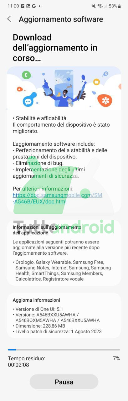Samsung Galaxy A54 5G - A546BXXU5AWHA settembre 2023