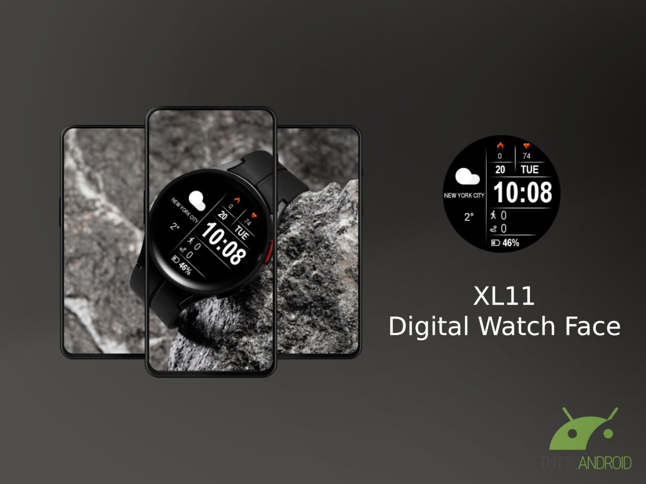 XL11 Digital Watch Face è un quadrante poco colorato ma completo