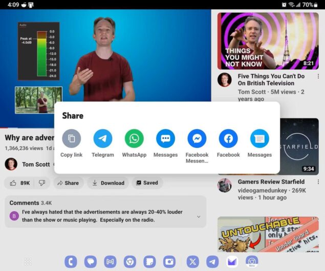 YouTube nuovo menu condivisione
