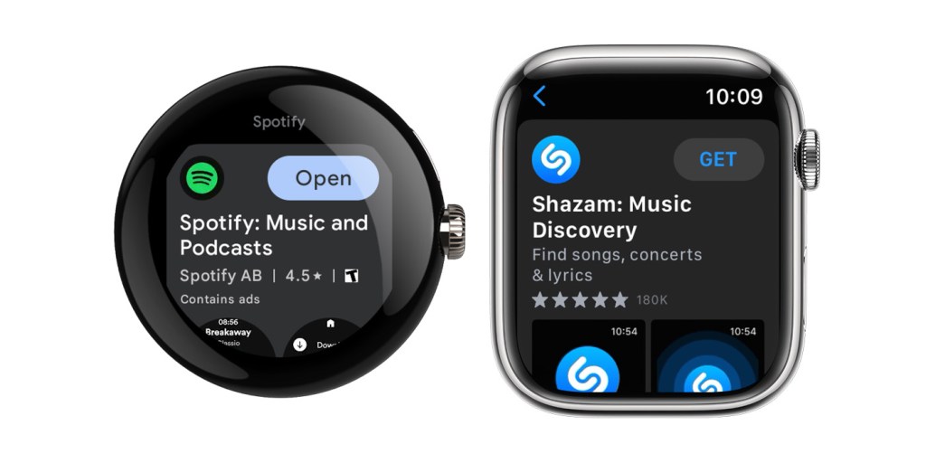 Confronto ricerca app su Wear OS e Apple Watch