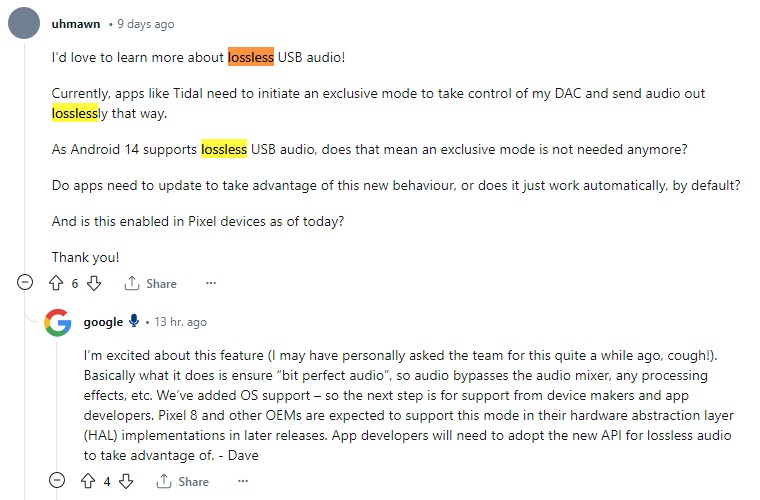 Android 14 AMA - Google Pixel 8 lossless USB Audio