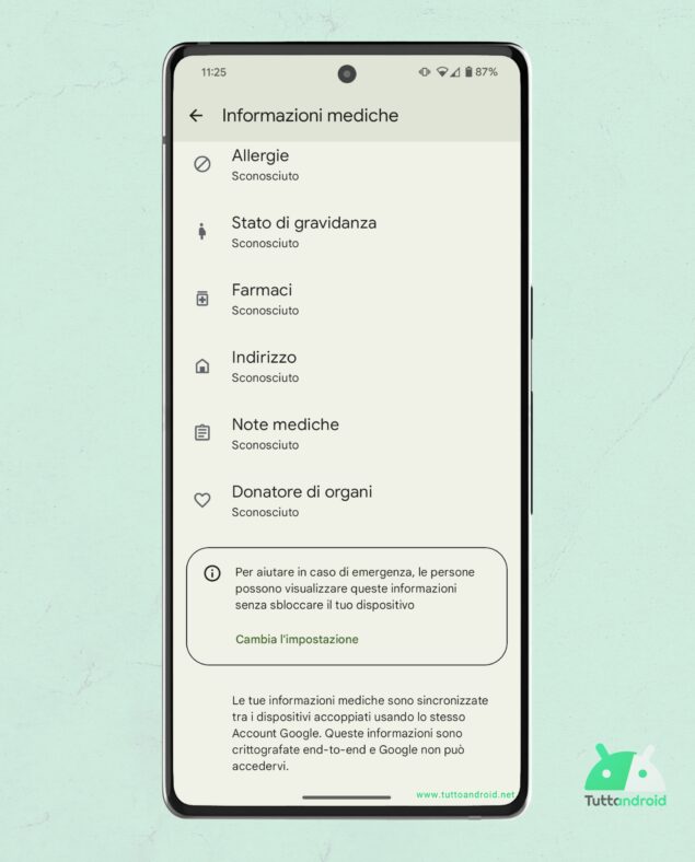 Android 14 QPR1 beta 2 - Nuove informazioni mediche