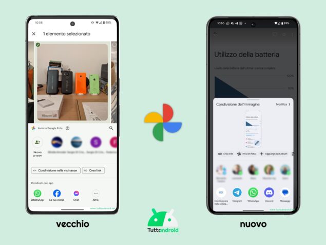 Foglio di condivisione di Android 14 su Google Foto