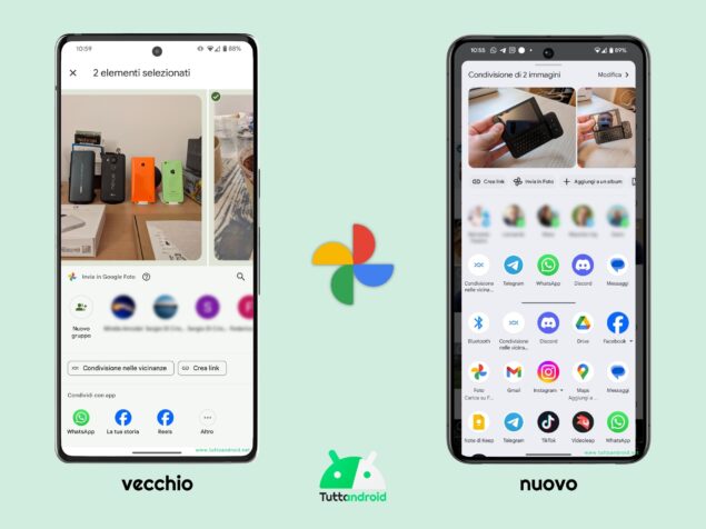Foglio di condivisione di Android 14 su Google Foto