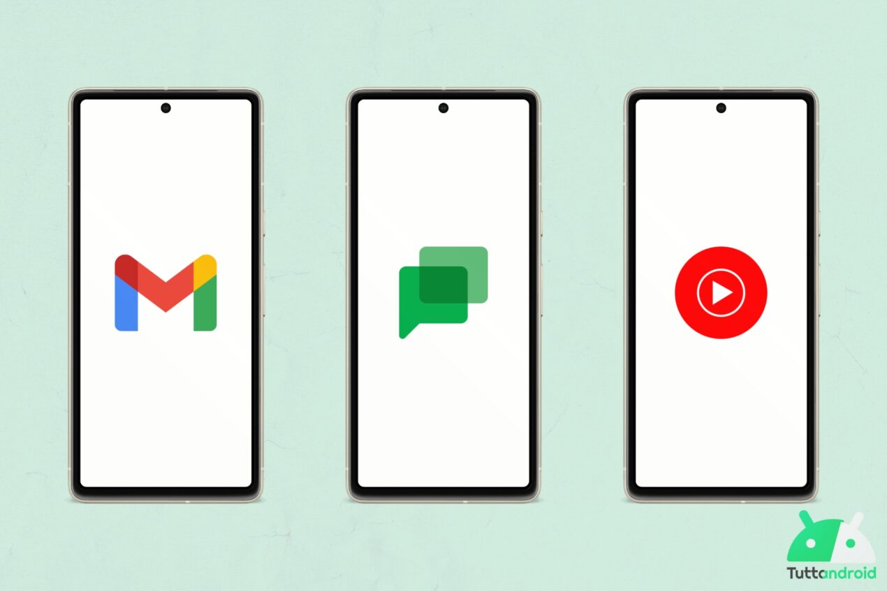 Novità grafiche in distribuzione o in test per Gmail, Google Chat e YouTube Music