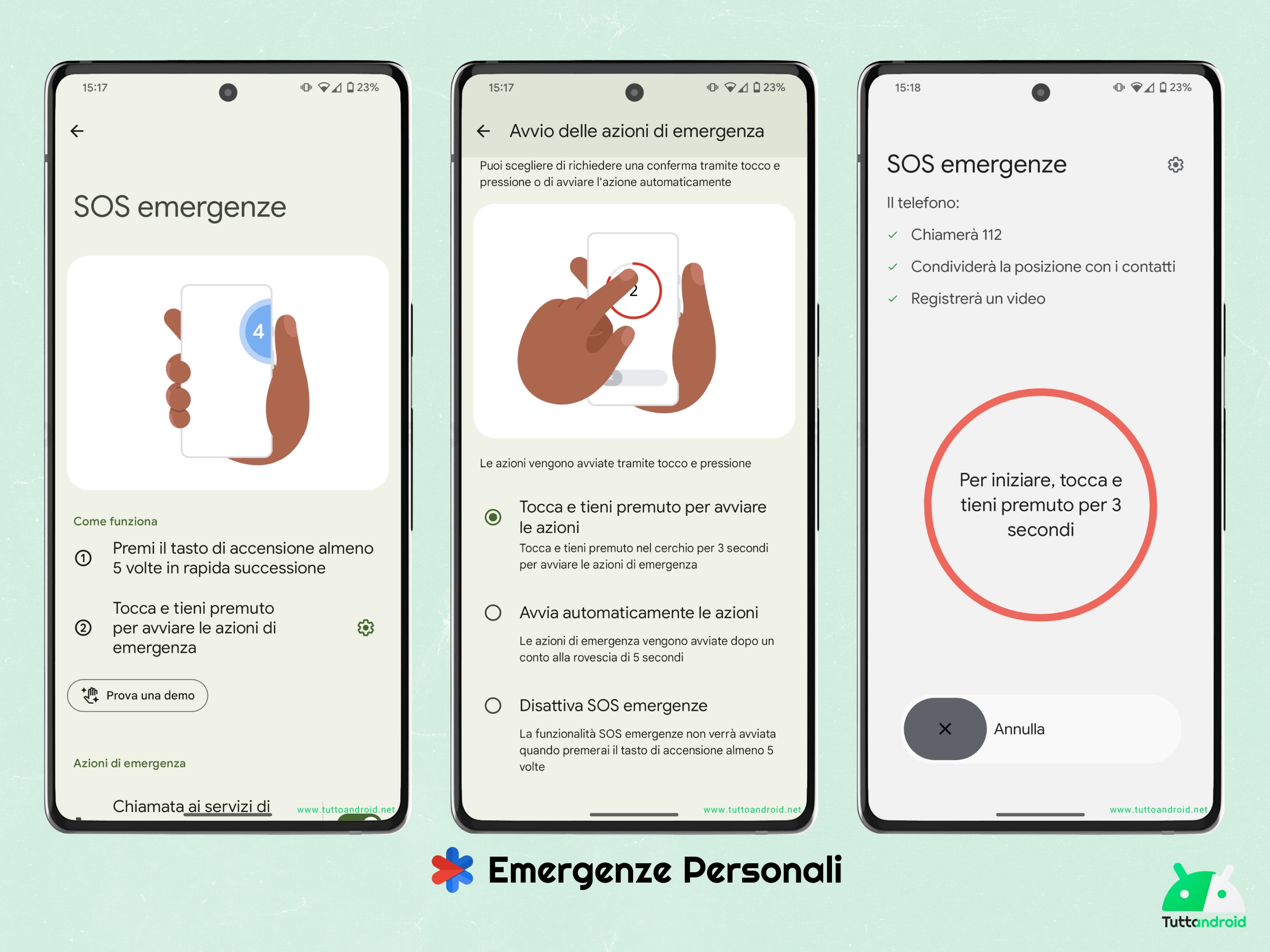 Google Emergenze Personali - tieni premuto per attivare SOS