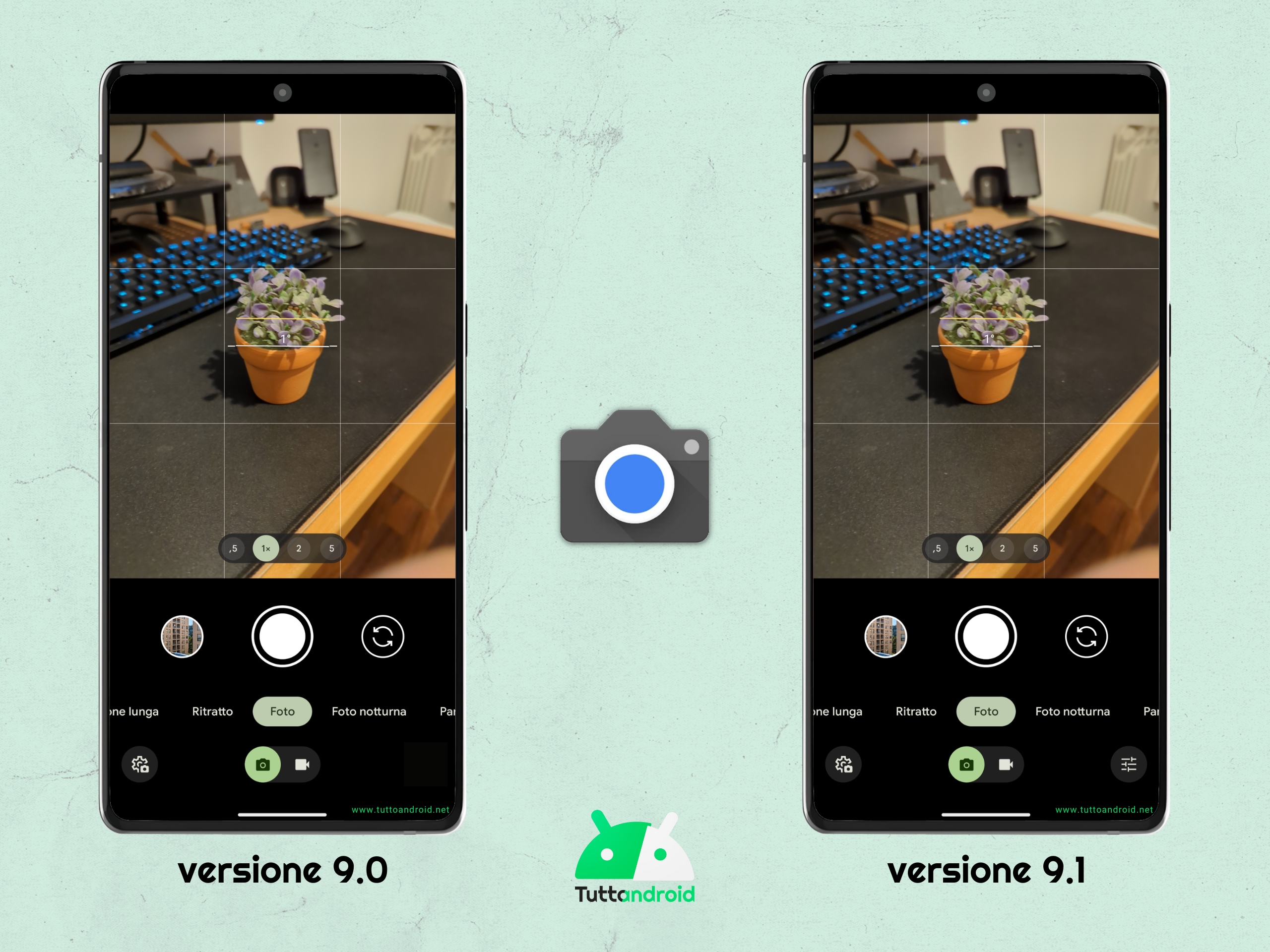 Google Fotocamera - interfaccia a confronto tra la versione 9.0 e la versione 9.1