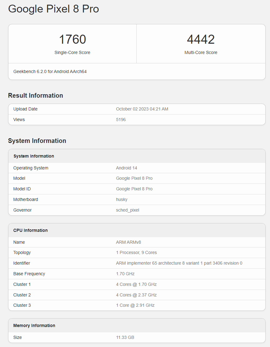 Google Pixel 8 Pro - spotted on Geekbench