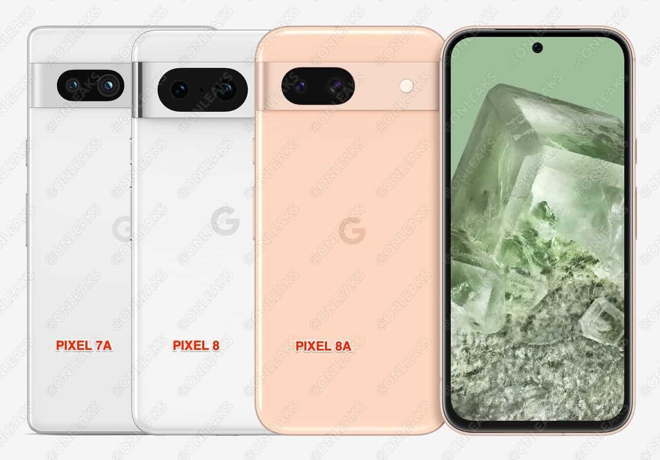 render Google Pixel 8a con Pixel 8 e Pixel 7a