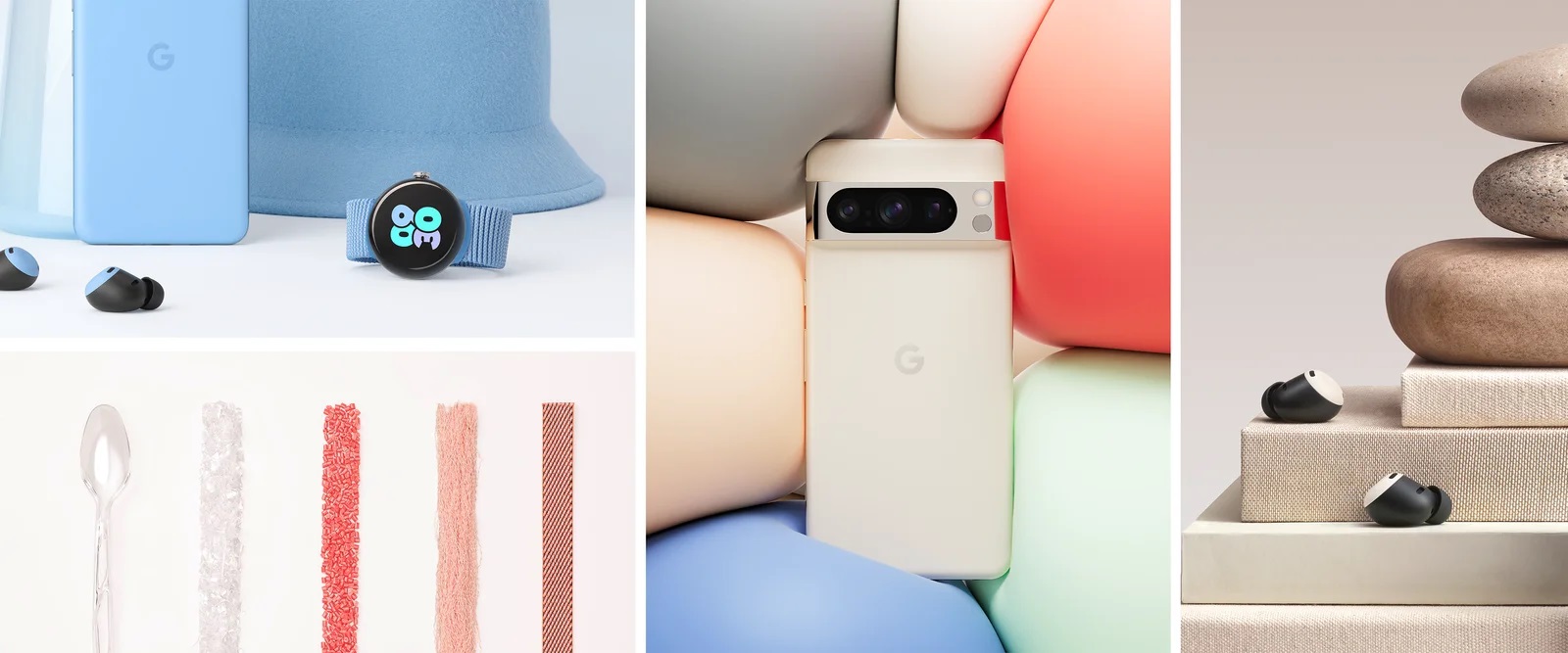 Design Google Pixel 8, Google Pixel 8 Pro, Google Pixel Watch 2, Google Pixel Buds Pro