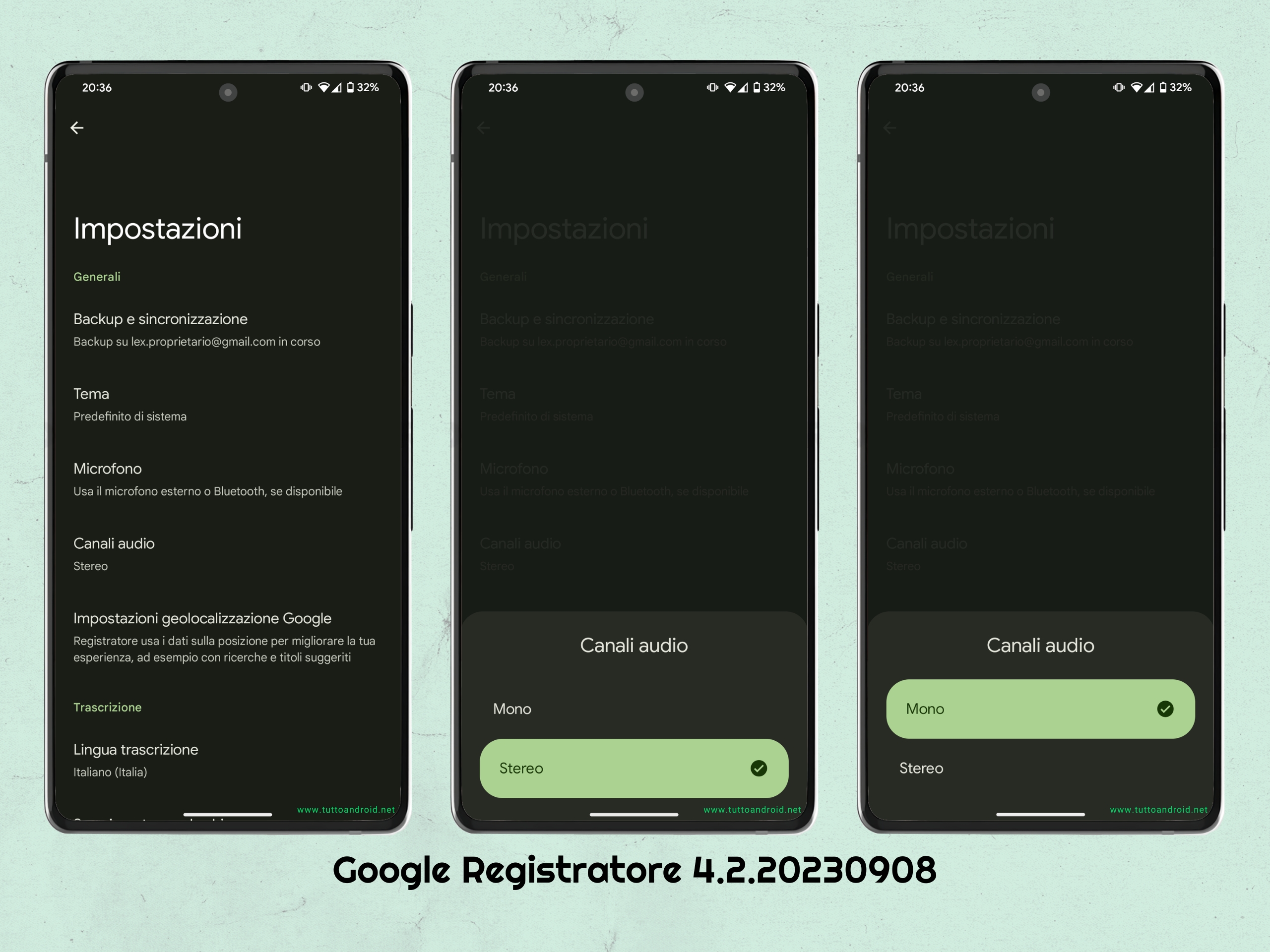 Google Registratore v4.2.20230908 - modalità canale audio
