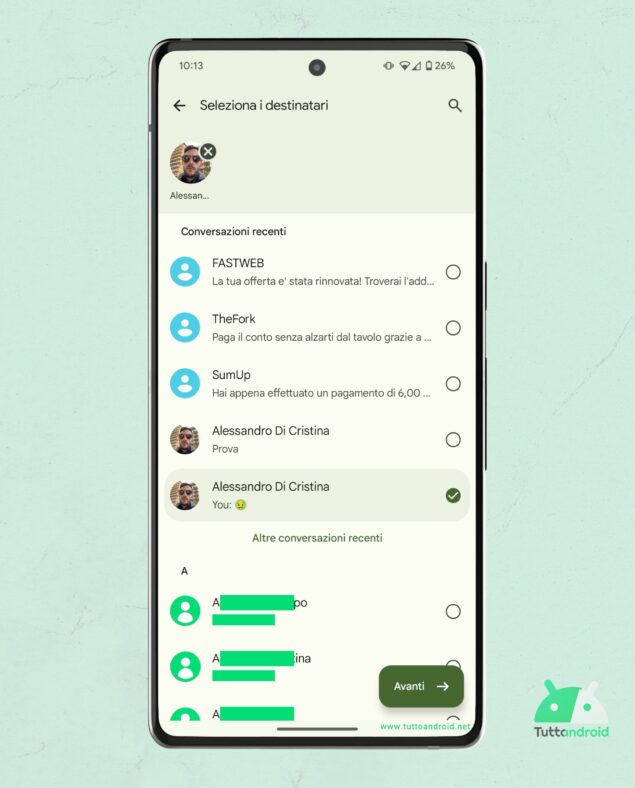 Google Messaggi nuovo menù condivisione