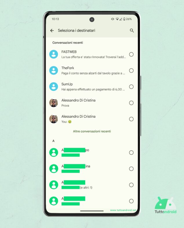 Google Messaggi nuovo menù condivisione