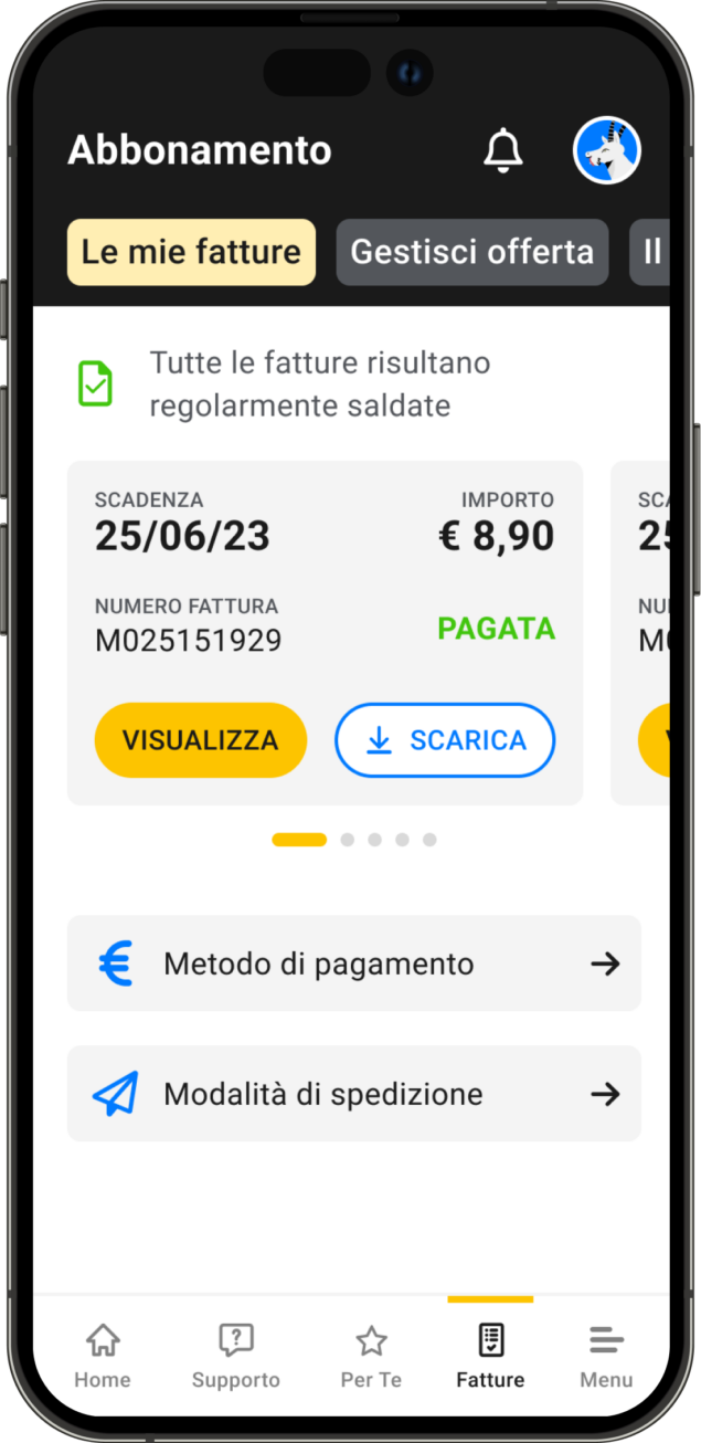 Nuova app MyFastweb - Sezione "Abbonamento"