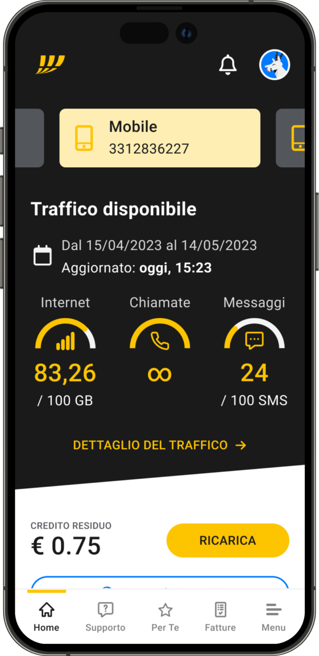 Nuova app MyFastweb - Sezione "Saldo e consumi"